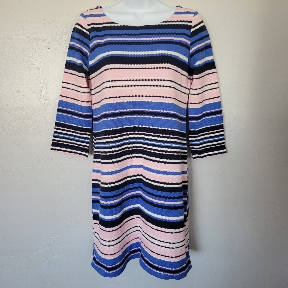Lilly Pulitzer Women's XS Quarter Sleeve Dress Pink  Blue White Striped Twist